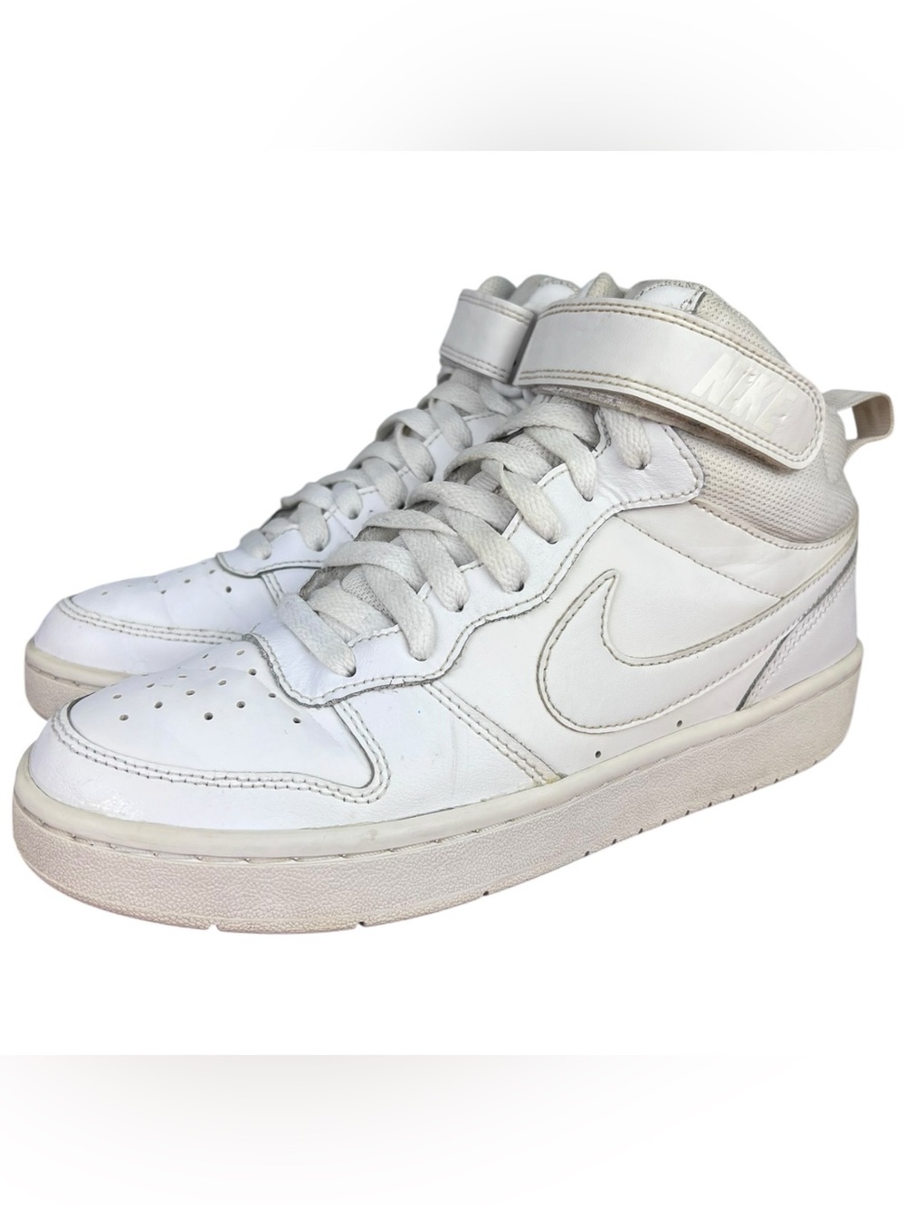 Nike Court Borough Mid 2 GS Size 6.5Y All White (CD7782-100) Basketball Sneakers